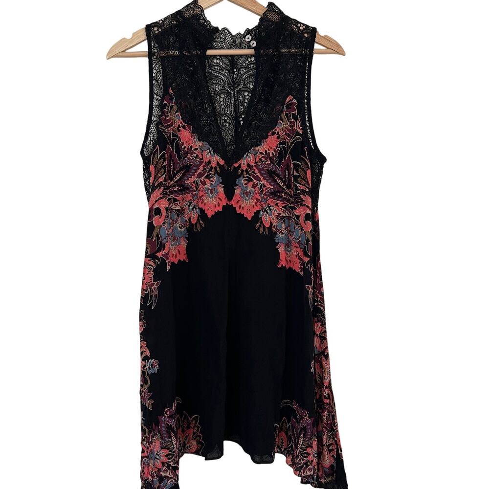 Intimately by Free People Dress Marsha Black Print Lace Slip Midi SZS Boho Fairy - Picture 6 of 9